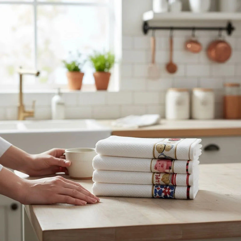 ✨ Pano de Copa Jacquard Branco e Bege 45 x 70 cm – Absorção e Detalhes que Valorizam sua Cozinha